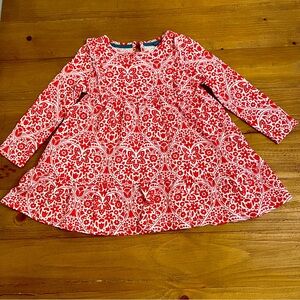 Mini Boden LS Red and White Printed Jersey Dress Size 2/3